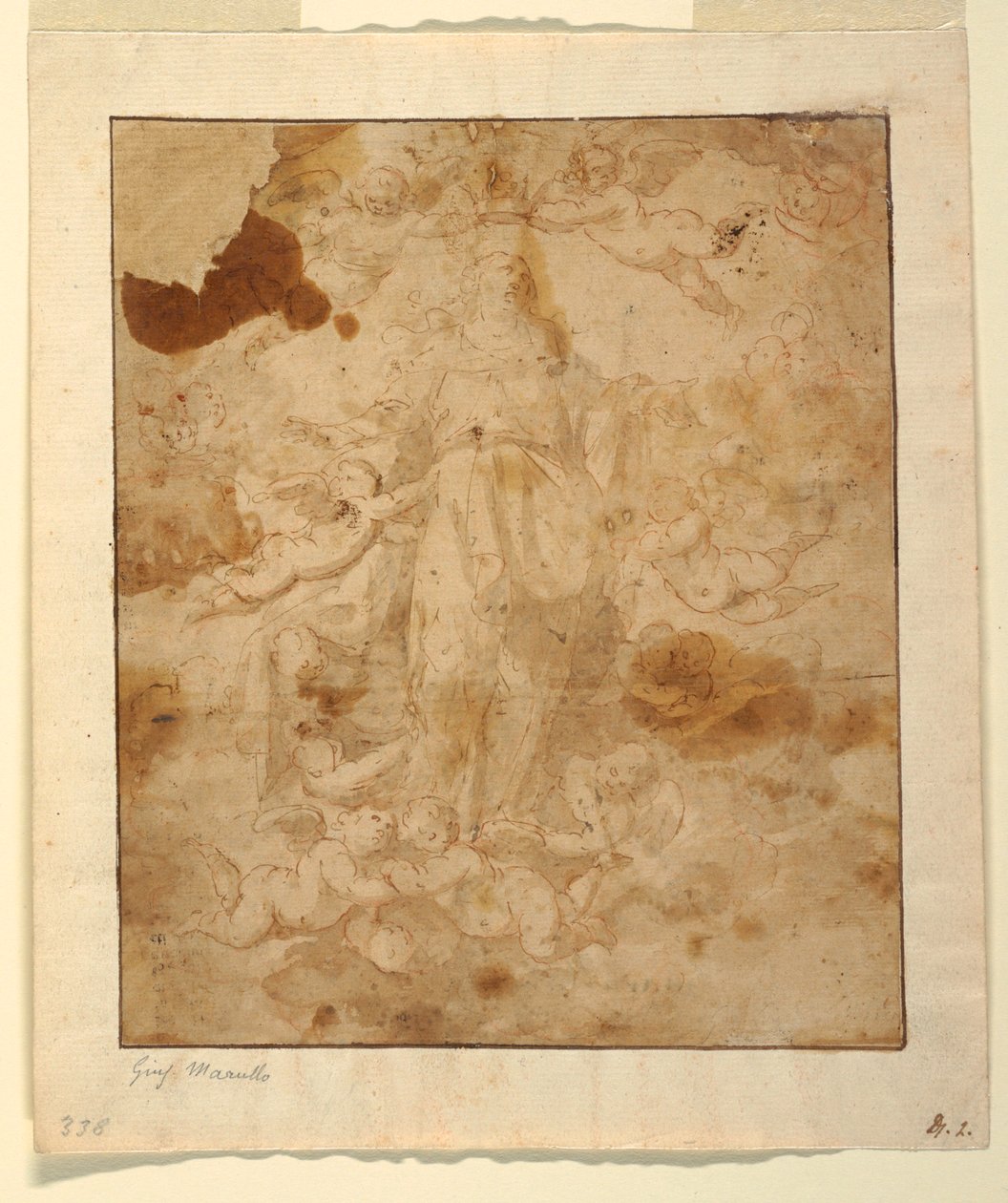 Rajz, Tanulmány a Szűz Mária mennybemeneteléhez, 1650-85 alkotó: Giuseppe Marullo