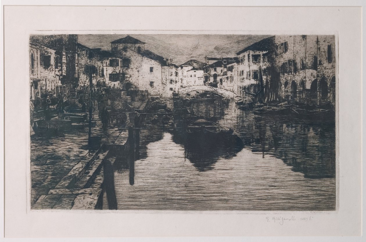Chioggia halpiaci csatornája (rézkarc fehér papírra) alkotó: Giuseppe Miti Zanetti