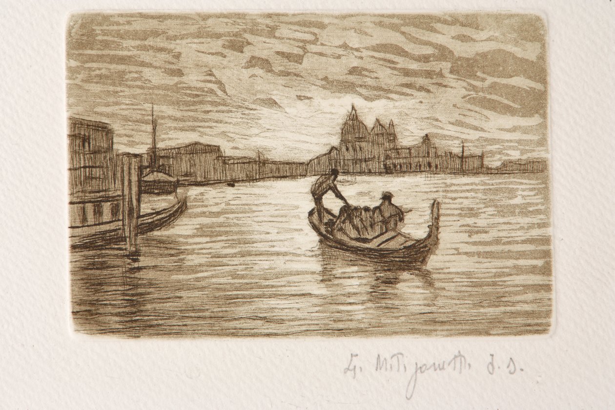 Gondolier (rézkarc és akvatinta fehér papíron) alkotó: Giuseppe Miti Zanetti