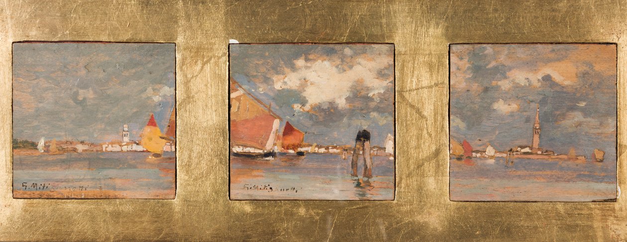 Triptyque with Lagoon (olaj rétegelt lemezre) alkotó: Giuseppe Miti Zanetti