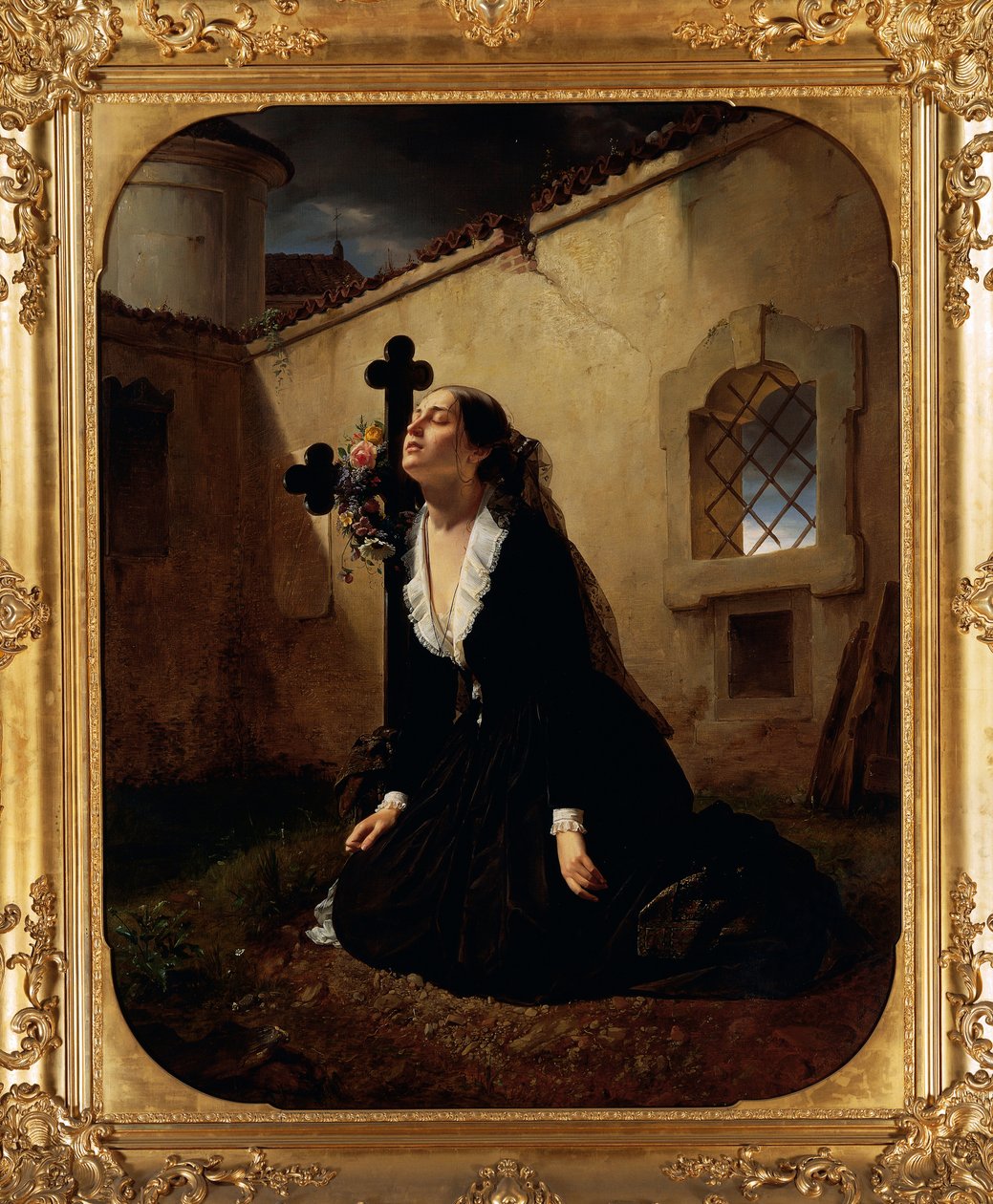 Giuseppe Molteni (1800-1867) Manara ezredes szeretteinek vagy feleségének siralmas elvesztése férje sírjánál, olaj, vászon alkotó: Giuseppe Molteni