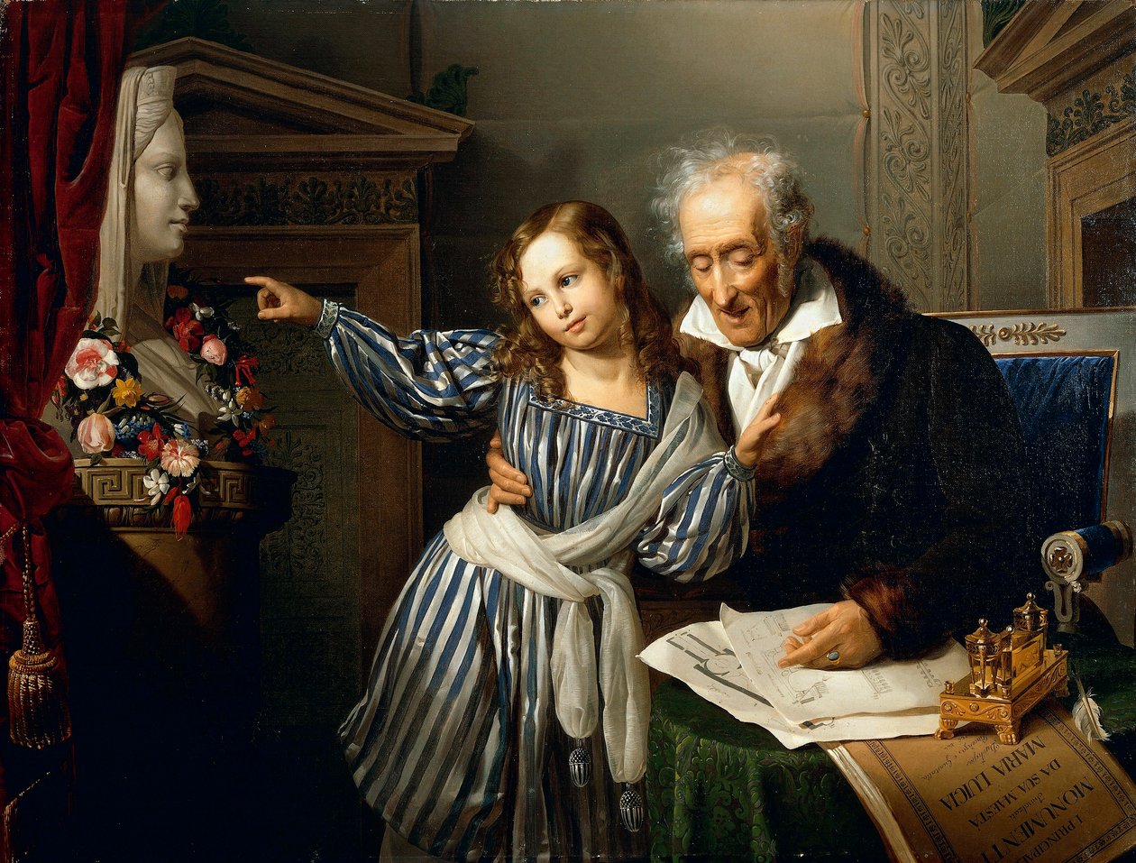 Öreg, aki Maria Luigia Hermáját mutatja unokájának, Giuseppe Molteni, 1830 körül, olaj, vászon alkotó: Giuseppe Molteni