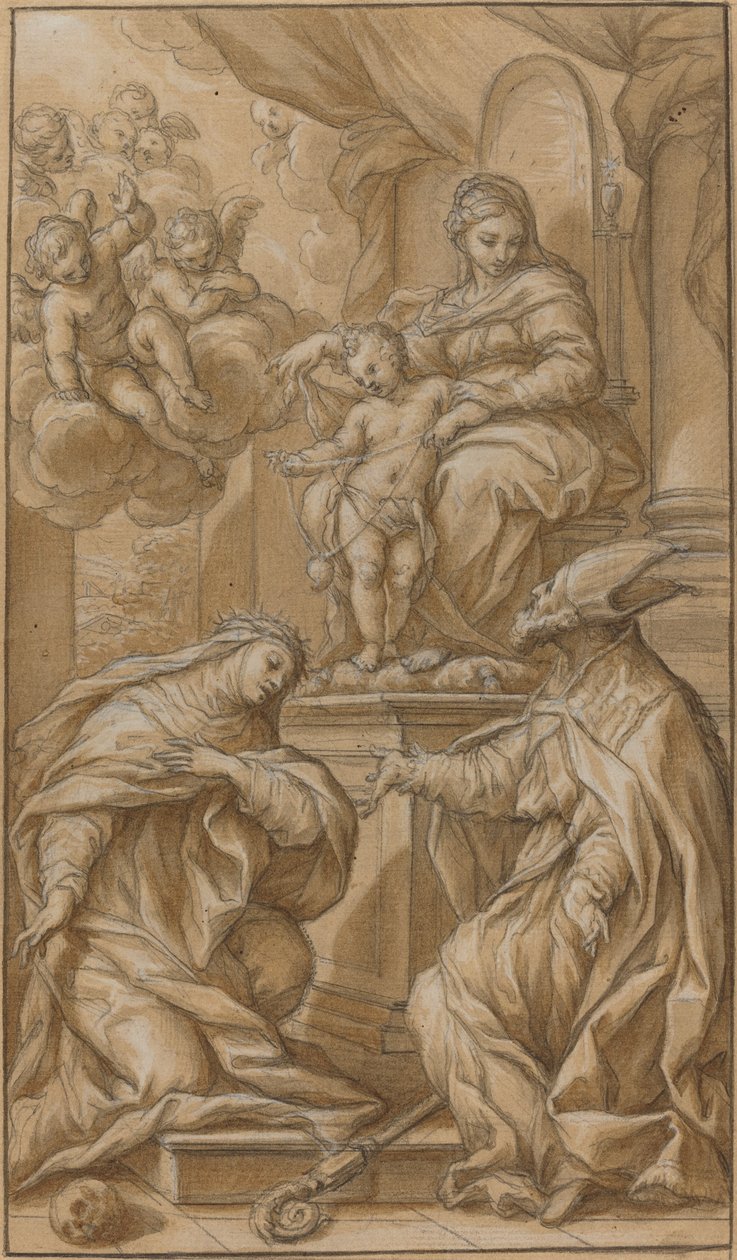 A Madonna és a gyermek trónoló, két szent imádta alkotó: Giuseppe Nicola Nasini