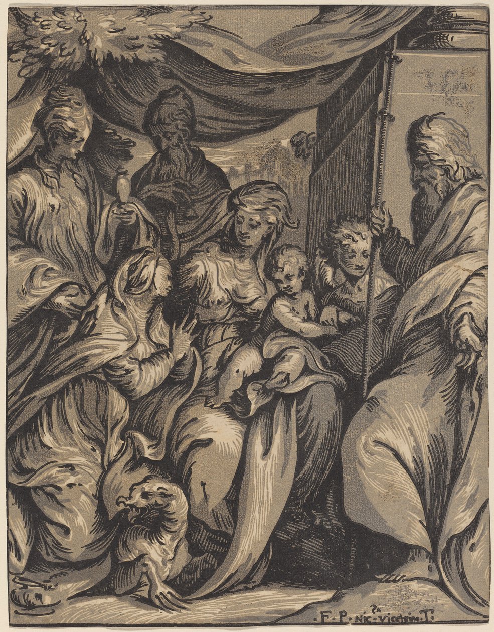 A Szűz és a Gyermek a szentekkel alkotó: Giuseppe Nicolo Vicentino, after Camillo Boccaccino