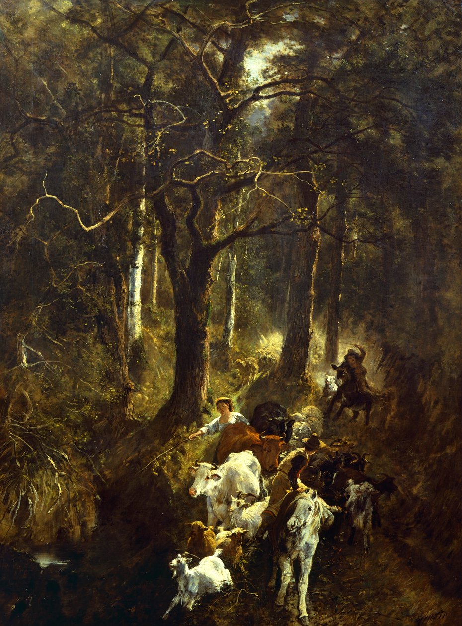 Legeltetés Fontainebleau-ban, Giuseppe Palizzi (1812-1888). alkotó: Giuseppe Palizzi