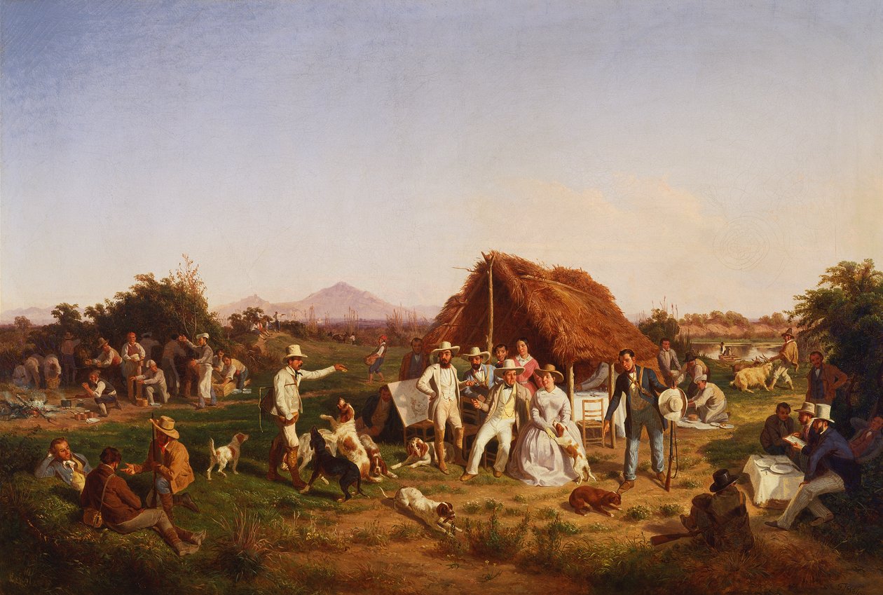 Vadásztársaság a nápolyi királyi családdal (festmény) alkotó: Giuseppe Palizzi