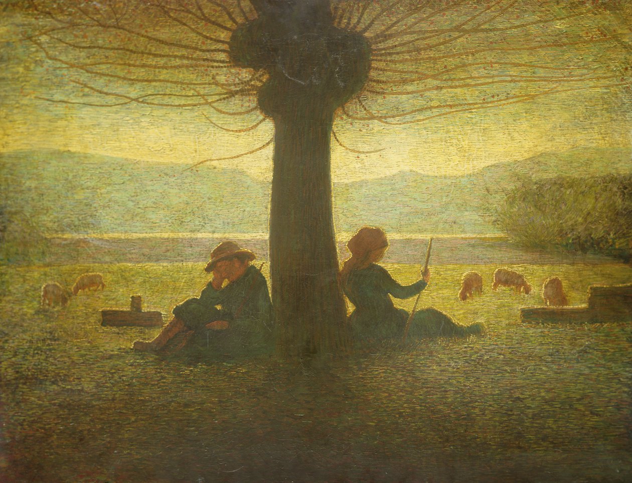 Pásztor és pásztorlány pihen egy fa alatt, 1905 körül alkotó: Giuseppe Pellizza da Volpedo