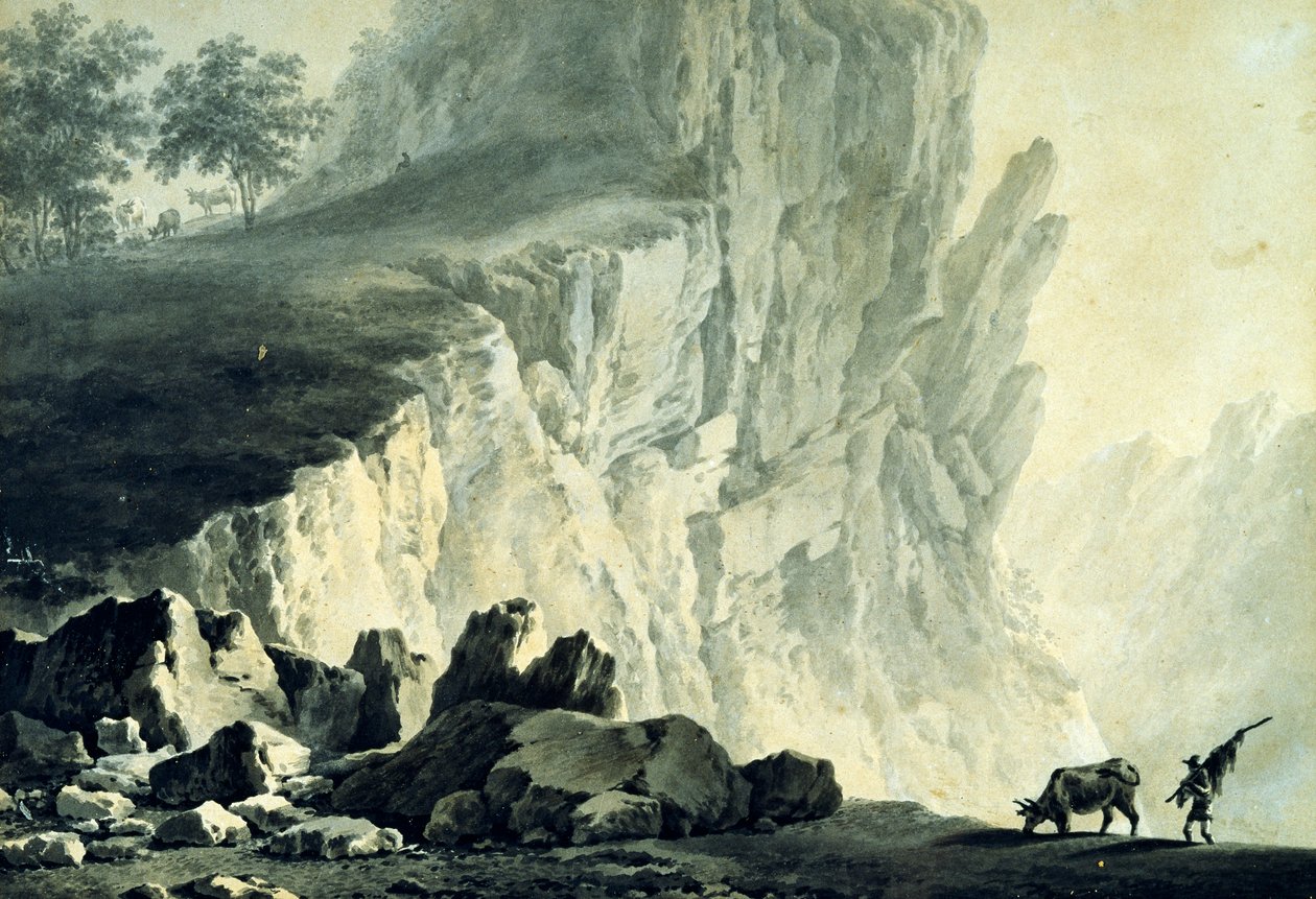 Hegyi táj, Giuseppe Pietro Bagetti (1764-1831), 24x32 cm alkotó: Giuseppe Pietro Bagetti