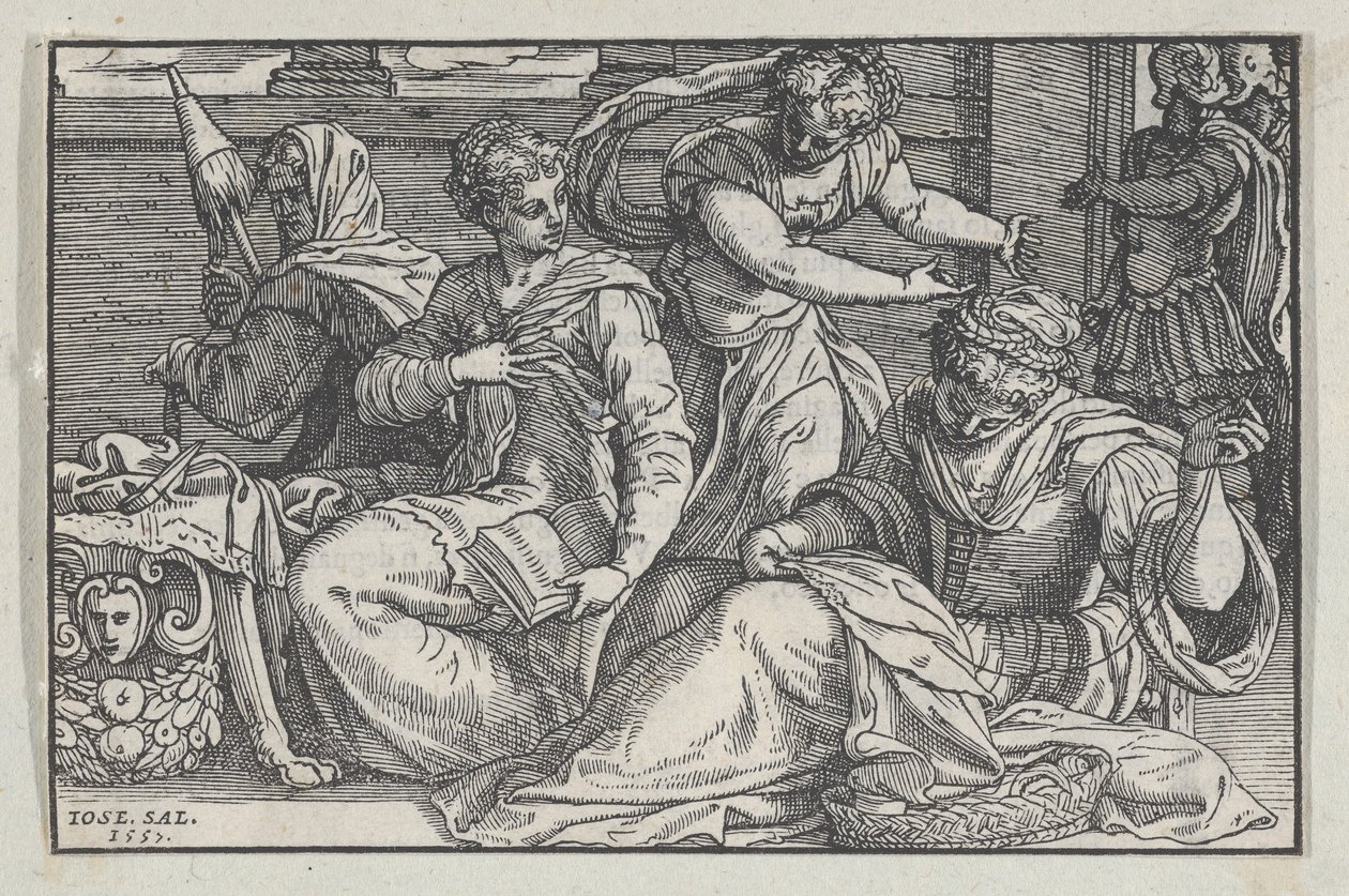 Lukrécia kézimunkára tanítja lányait, 1557. alkotó: Giuseppe Porta