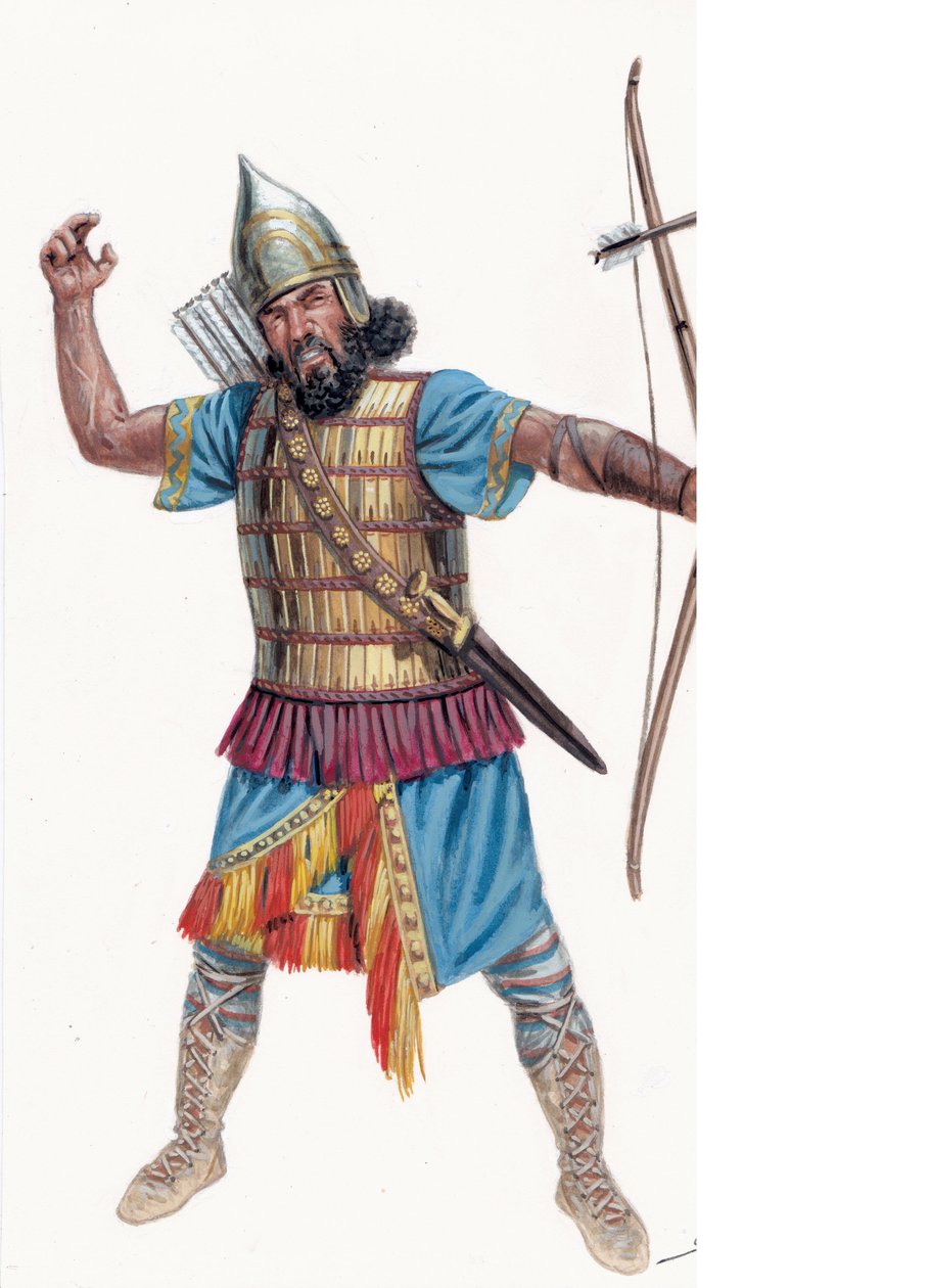 Antikvitás: Rava: Asszír nehéz íjász - Asszír nehéz íjász - Illusztráció: Giuseppe Rava alkotó: Giuseppe Rava