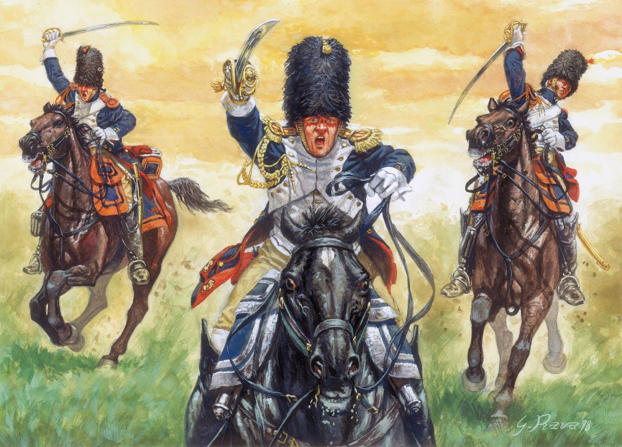 Első birodalom: A lovas gránátosok rohamai I. Napóleon császári gárdájától az eylaui csatáig 1807. 02. 08. - A negyedik koalíció háborúja: Eylau-i csata (vagy Preussisch-Eylau-i csata), 1807. február 7. és 8., a Gr. gárda támadása. alkotó: Giuseppe Rava