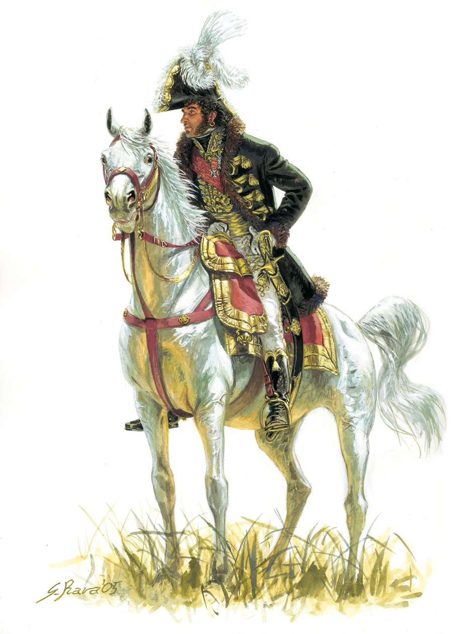 Első birodalom: "Joachim Murat (1767-1815) portréja 1805-ben" Első birodalom: Murat Joachim (1767-1815) 1805-ben - Giuseppe Rava illusztrációja. alkotó: Giuseppe Rava