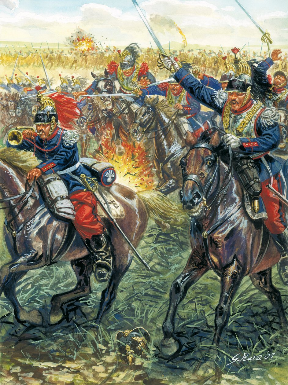1870-es német-francia háború (francia-porosz háború): a francia csatahajók támadása a froeschwiller-woerthi csatában (Froeschwiller-Woerth) 1870. augusztus 6-án - Francia-porosz háború: Worth-i csata (Reichshoffen vagy Froschweiler) (1870): Francia lovassá alkotó: Giuseppe Rava
