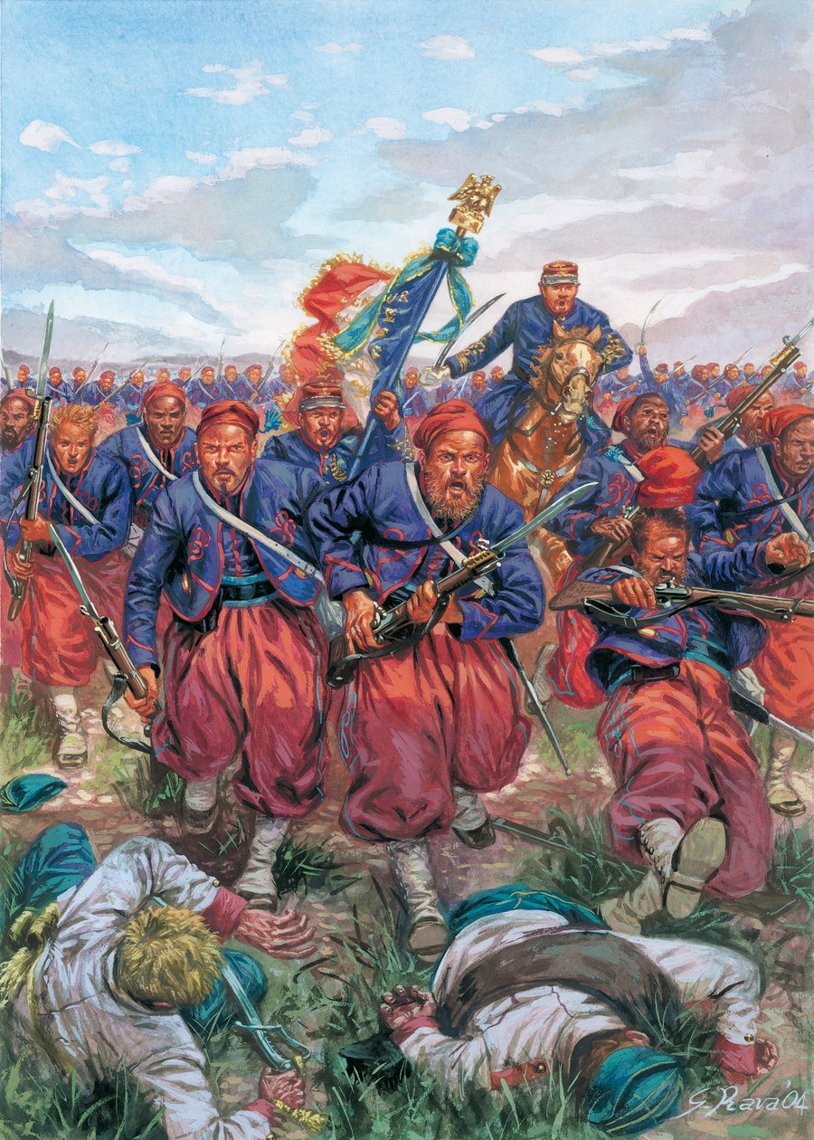 1859-es olaszországi hadjárat (második olasz függetlenségi háború): III. Napóleon francia hadseregének zoolferinói csatában 1859. június 24-én a zoolferinói csata során - Második olasz függetlenségi háború (francia-osztrák háború, osztrák-szardíniai háború alkotó: Giuseppe Rava
