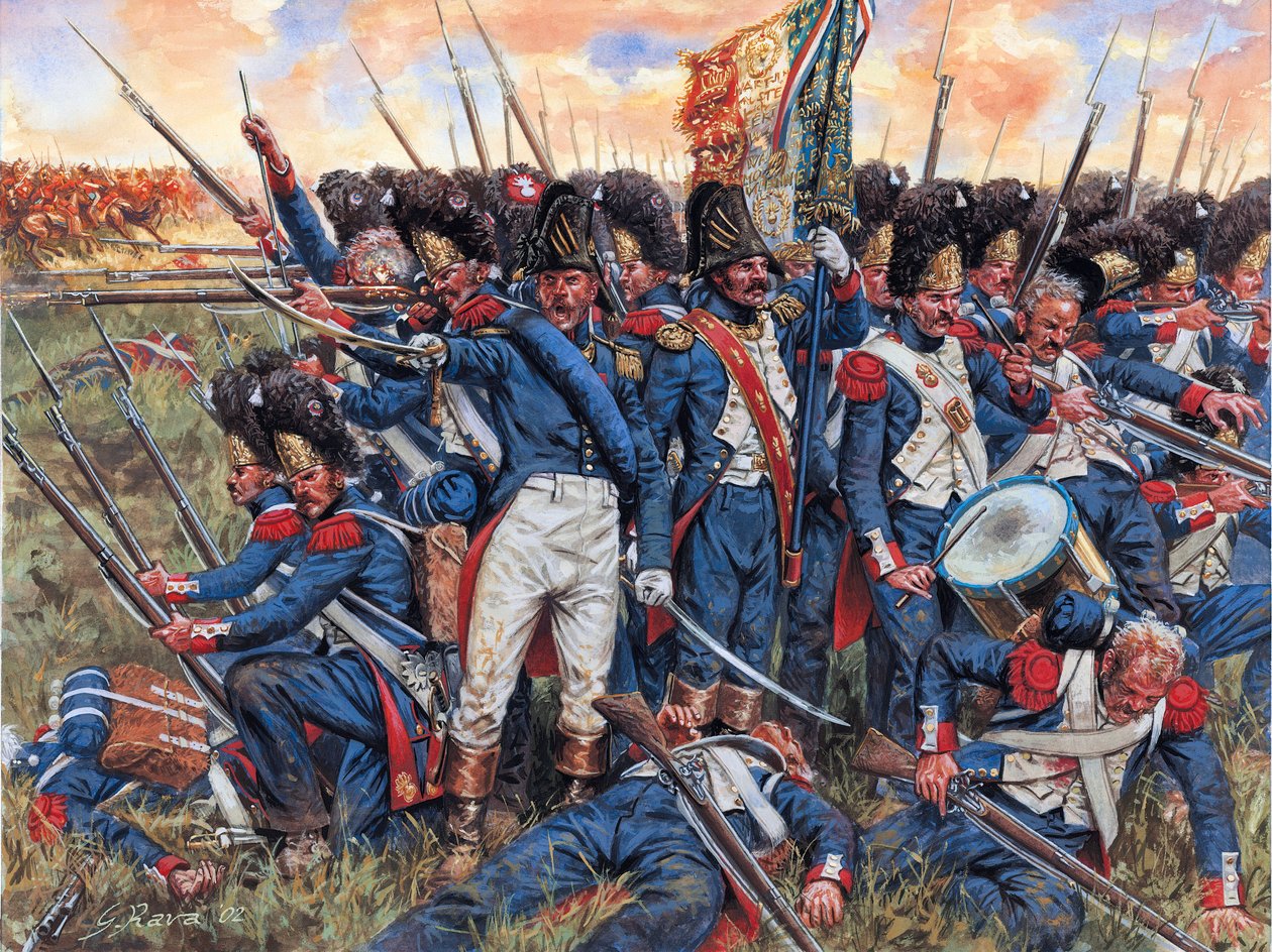 Napóleoni háború: a nagy hadsereg a waterlooi csatában 1815. június 18-án az utolsó szálak közé szorult - Napóleoni háború: a nagy hadsereg a waterlooi csatában 1815. június 18-án a sarokba szorult - Illusztráció: Giuseppe Rava alkotó: Giuseppe Rava