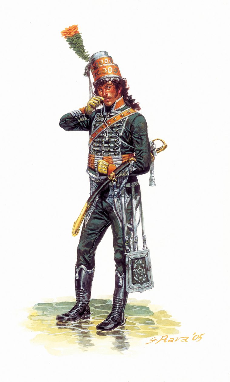 Joachim Murat (1767-1815) fiatal katona portréja vadászegyenruhában - Portrait of young Joachim Murat in Hunter-a-Horse uniform - Illustration by Giuseppe Rava alkotó: Giuseppe Rava