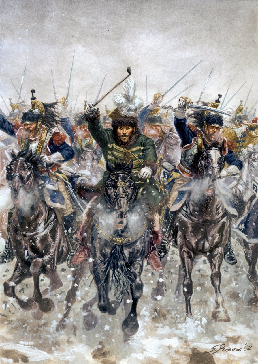 Poroszország és Lengyelország kampánya: Joachim Murat (1767-1815) a lovasság élén az eylaui csatában, február 8-án. alkotó: Giuseppe Rava