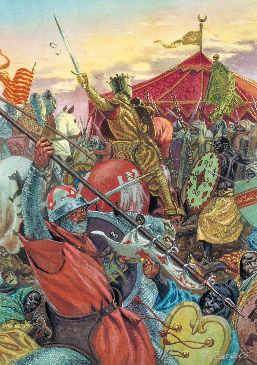 A spanyolországi Reconquete: A Navas de Tolosa-i csata 1212. július 16-án a keresztény és a mórok seregei között - reconquista: Las Navas de Tolosa-i csata (Al-Uqab-i csata) 1212. július 16-án Alfonz VIII. kasztíliai király seregei között, amelyekhez csatl alkotó: Giuseppe Rava