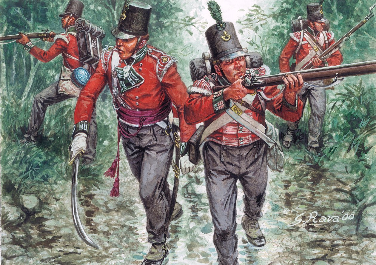 A brit gyalogság katonái 1810 körül járőröznek - (Katonák a brit gyalogságból) alkotó: Giuseppe Rava