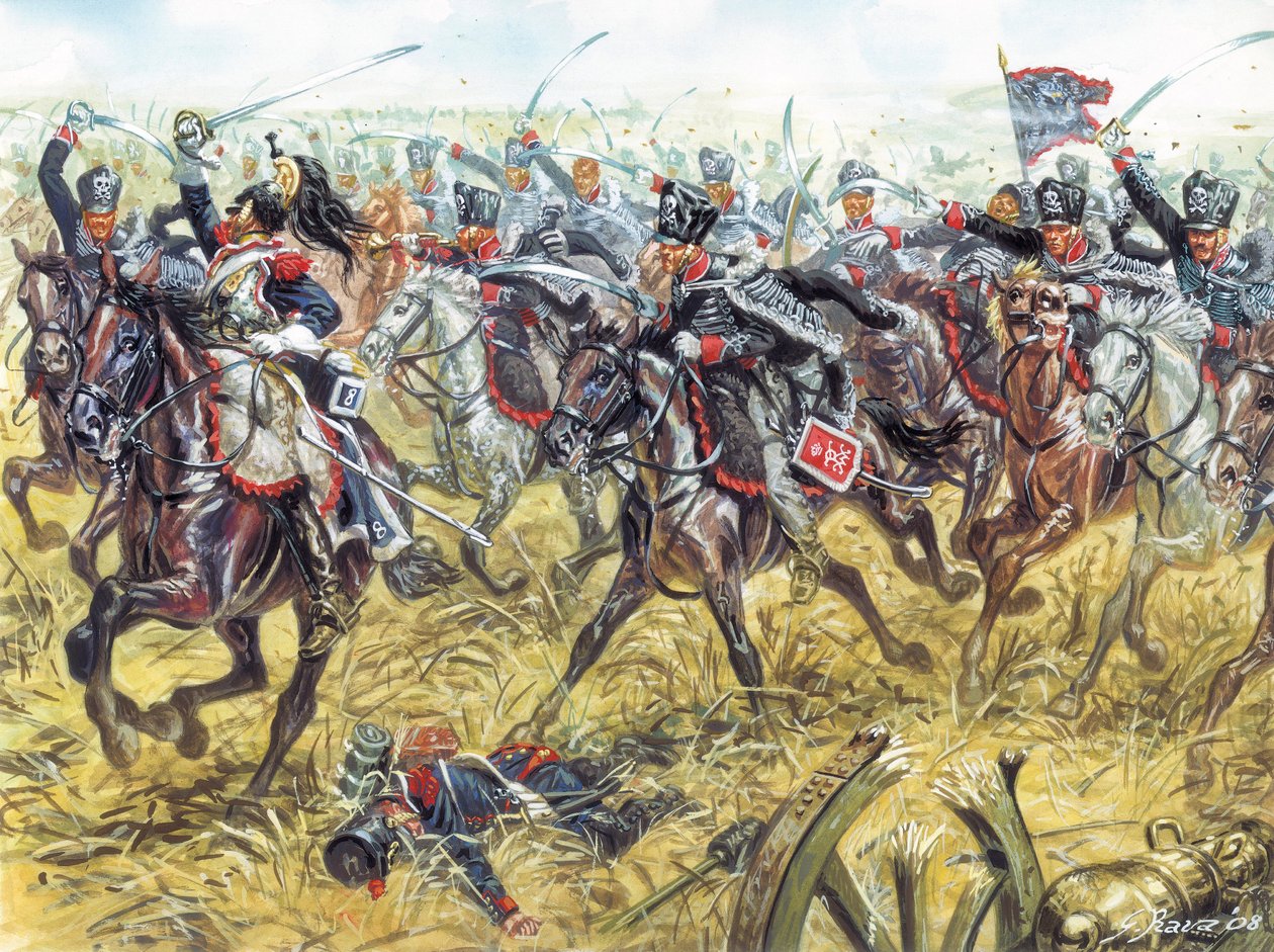 A porosz hadsereg halál huszárjai, 1810 körül - Huszárok a porosz hadseregből (Leib-Husaren ezredek) 1810 körül - Illusztráció: Giuseppe Rava alkotó: Giuseppe Rava