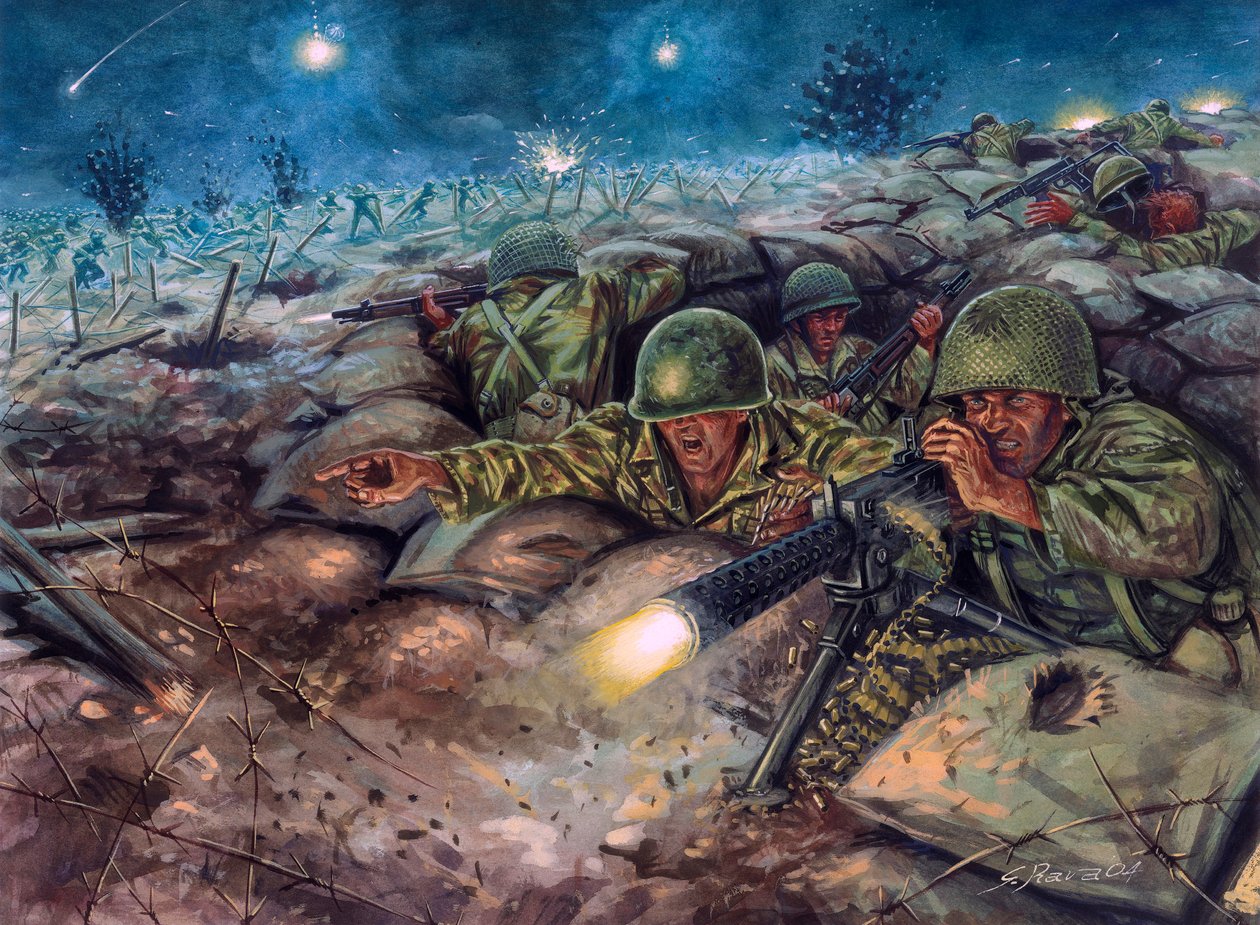 A Dien Bien Phu-i csata a francia hadsereg és a Viet Minh-hadsereg között. alkotó: Giuseppe Rava