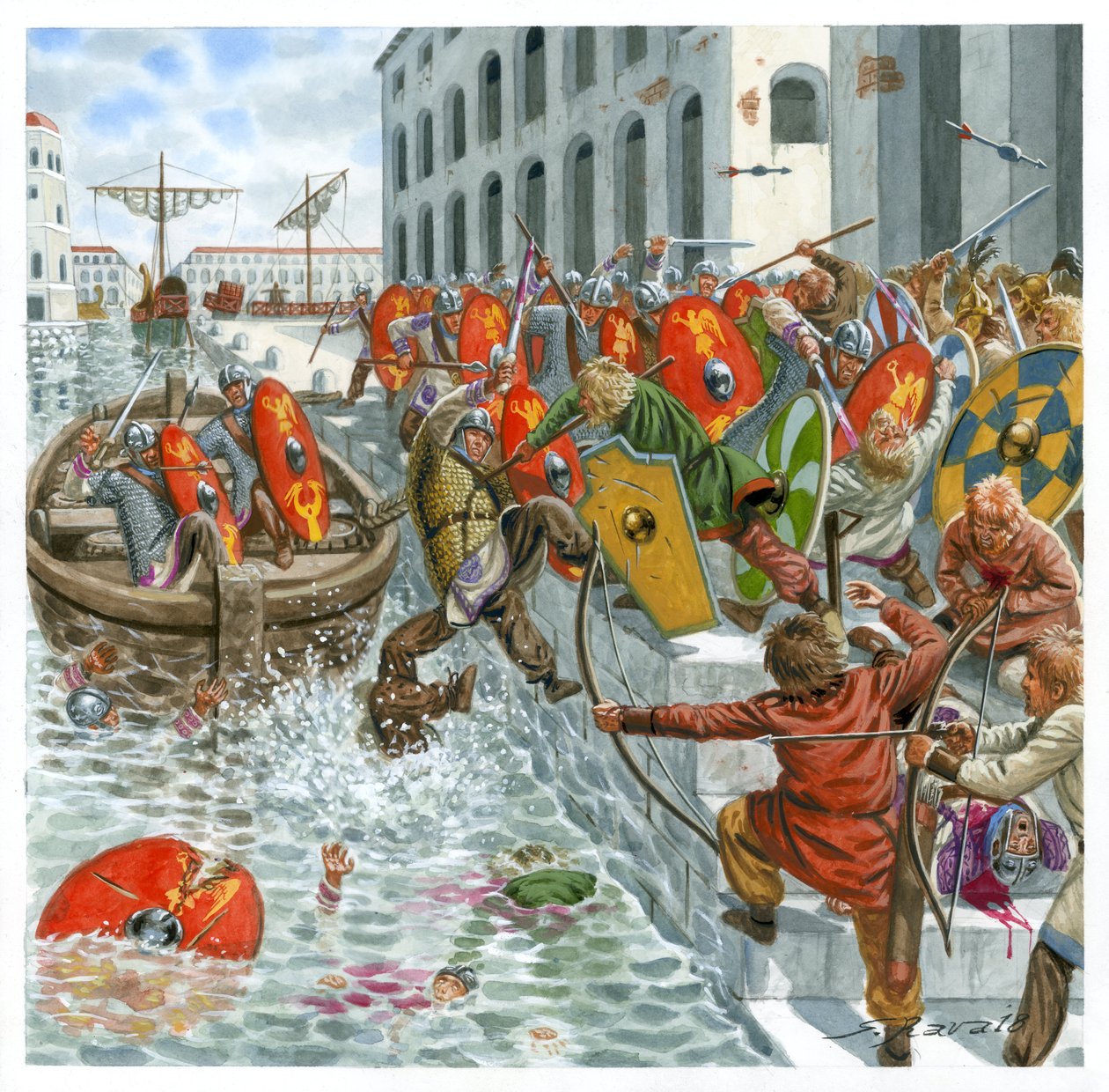 A vizigótok lerohanják Ostiát 410 BC alkotó: Giuseppe Rava