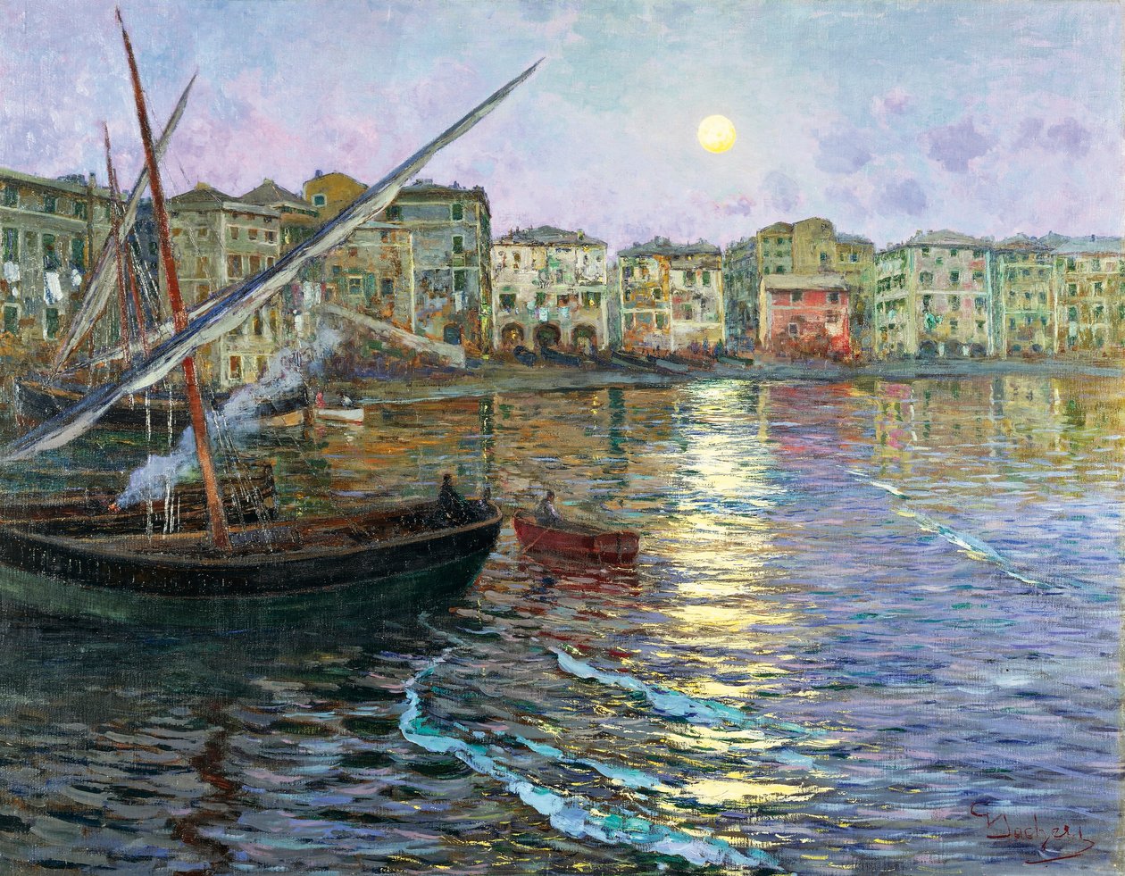 Giuseppe Sacheri (1863-1950) Liguria holdköltészete, olaj, vászon alkotó: Giuseppe Sacheri