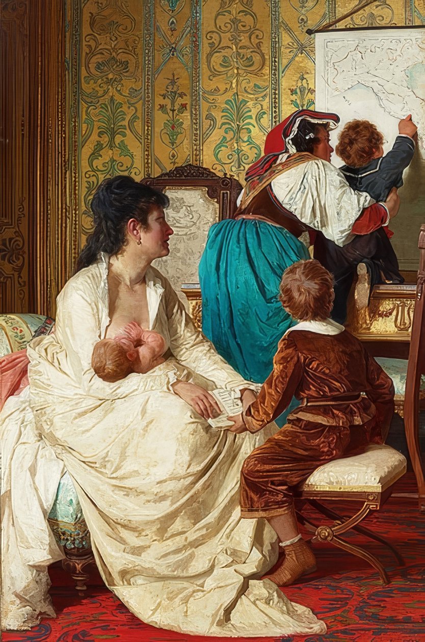 A jó anya örömei (Le gioie della buona mamma). 1877 alkotó: Giuseppe Sciuti
