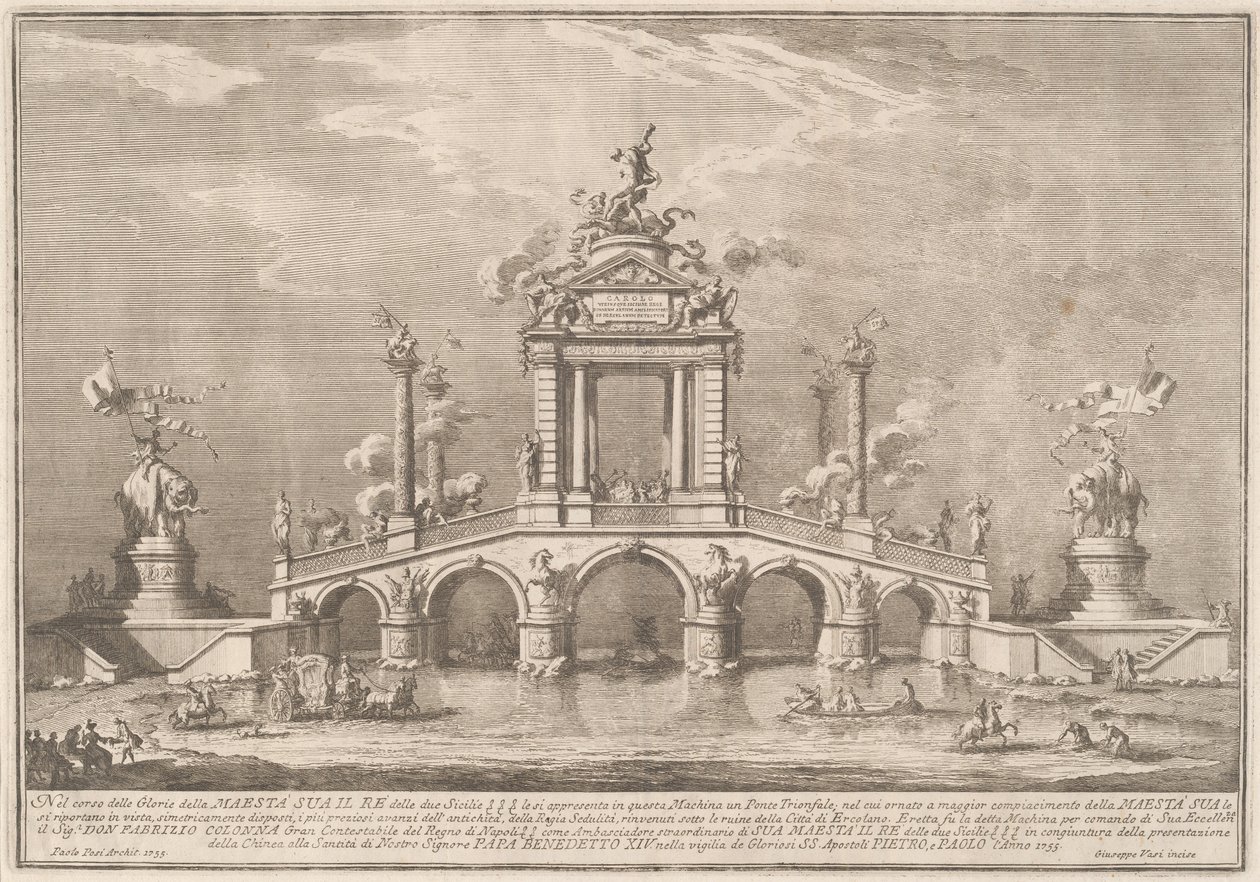 Ercolano város ereklyéivel díszített diadalhíd, 1755. alkotó: Giuseppe Vasi