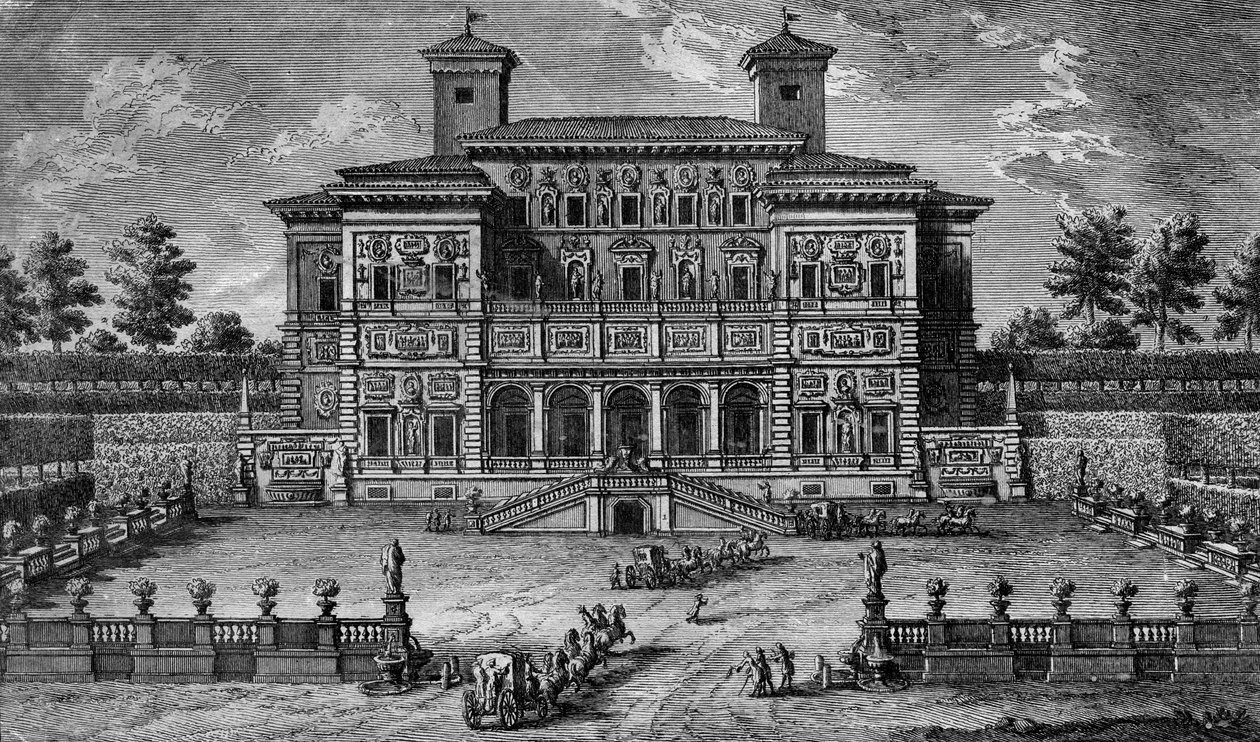 A kaszinó és a Villa Borghese, Róma közelében, 18. század. alkotó: Giuseppe Vasi
