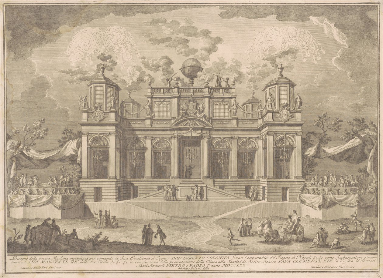 Az 1770-es Prima Macchina Chinea számára: egy római kereskedelmi épület alkotó: Giuseppe Vasi, after Giuseppe Palazzi, after Paolo Posi