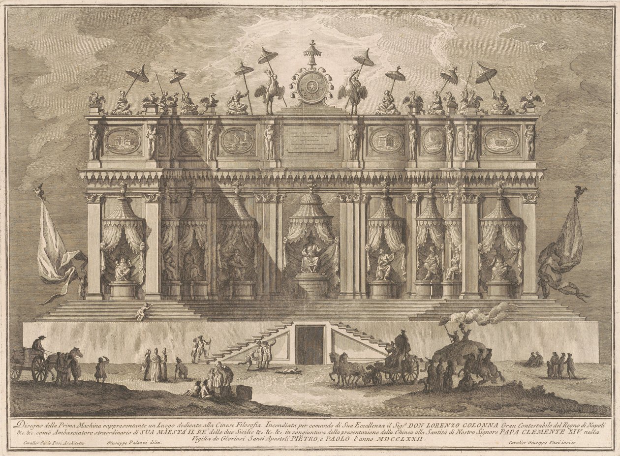 Az 1772-es Prima Macchina Kínában: A kínai filozófiának szentelt épület alkotó: Giuseppe Vasi, after Giuseppe Palazzi, after Paolo Posi
