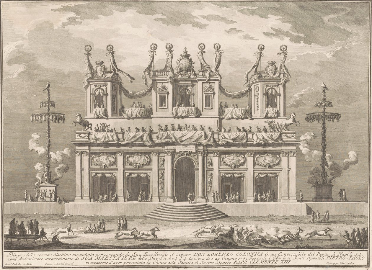 A Seconda Macchina az 1765-ös kínai kínai számára: Cockaigne oszlopokkal díszített épület alkotó: Giuseppe Vasi, after Giuseppe Palazzi, after Paolo Posi