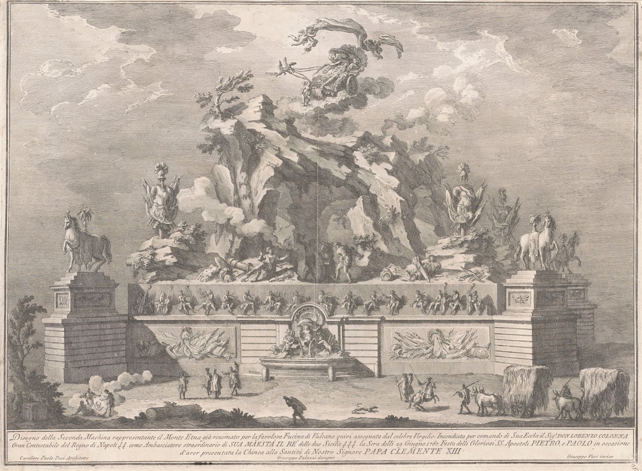 A Seconda Macchina Kína számára 1767: Etna a Vulkán kovácsművével alkotó: Giuseppe Vasi, after Giuseppe Palazzi, after Paolo Posi