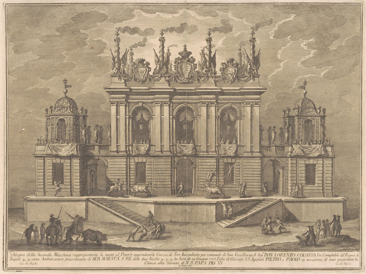 A Seconda Macchina Kínában 1775: Bikaviadal alkotó: Giuseppe Vasi, after Giuseppe Palazzi, after Paolo Posi