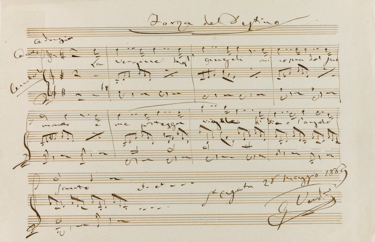 Zenei idézet a La forza del destino-ból, St Agata, 1869. május 28. alkotó: Giuseppe Verdi