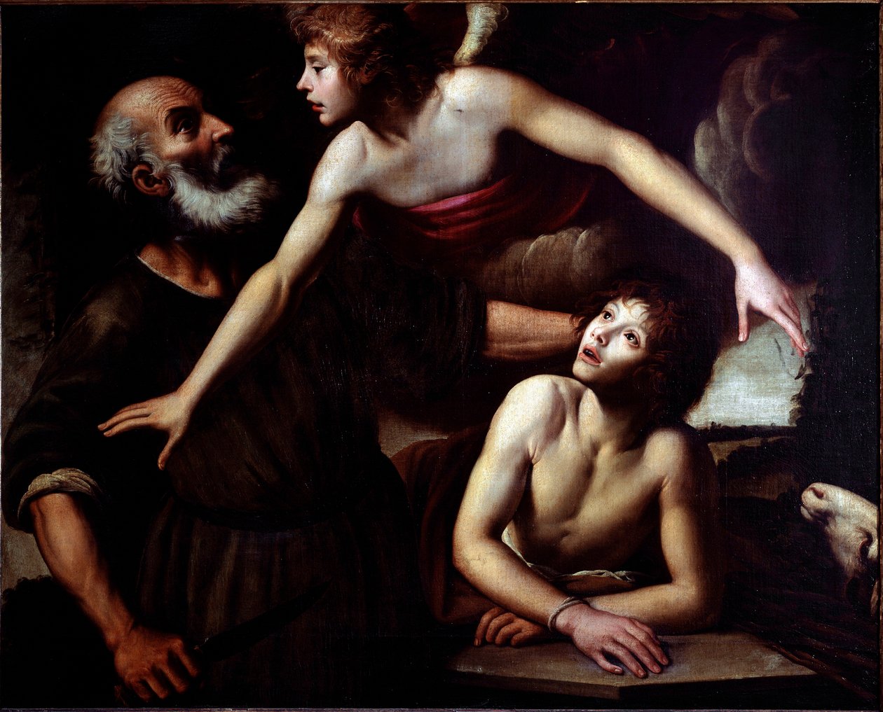 Izsák feláldozása Az angyal Állítsd meg Ábrahám kezét (Izsák áldozata) Giuseppe Vermiglio (1585-1635) festménye 17. századi Genes, Musei di Strada Nuova (ex Palazzo Bianco) alkotó: Giuseppe Vermiglio