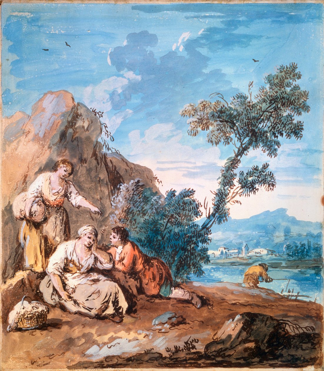Három paraszt pihen a folyóparton, 1750 körül. alkotó: Giuseppe Zais