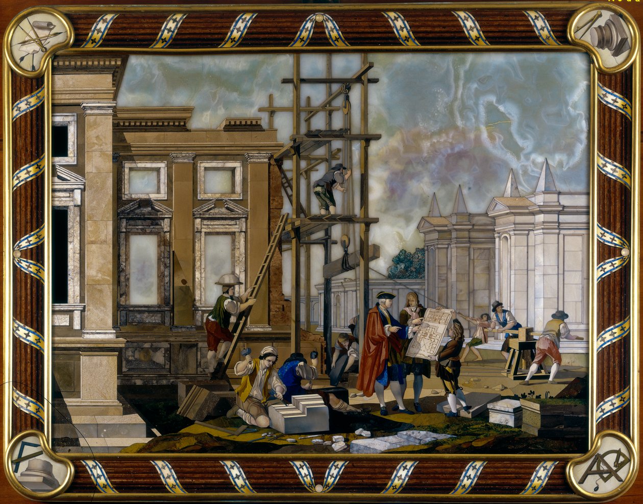 Építészetet ábrázoló pietre dure inlay tábla alkotó: Giuseppe Zocchi