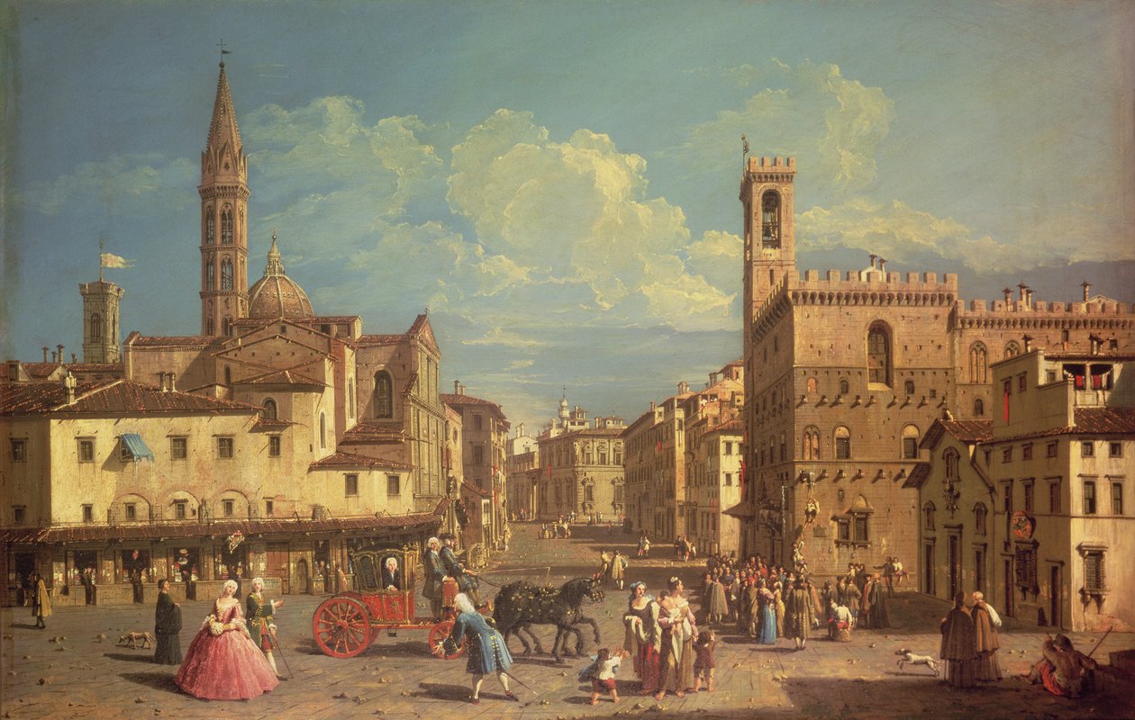 A Badia Fiorentina és a Palazzo Del Podesta a Piazza di San Firenzén, 1754 körül (olaj, vászon) alkotó: Giuseppe Zocchi