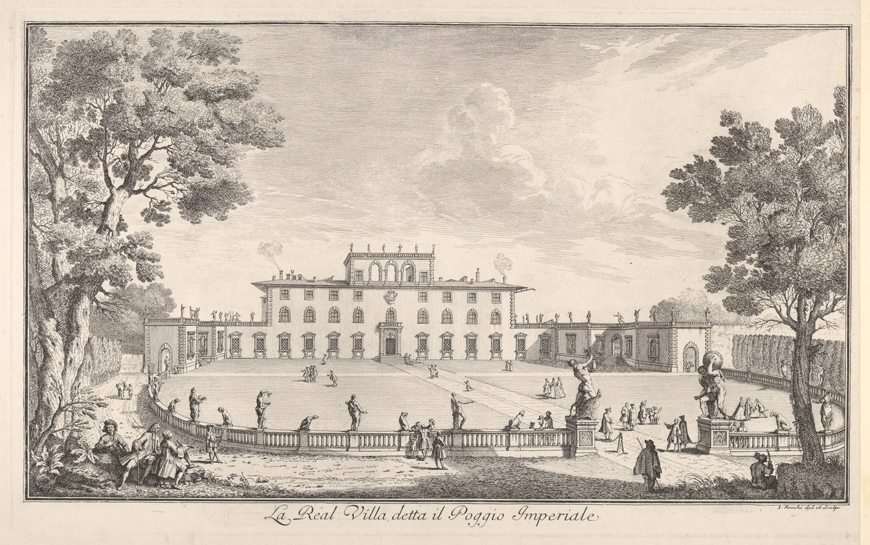Az il Poggio Imperiale nevű királyi villa La Real Villa, il Poggio Imperiale, kilátás ..., 1744. alkotó: Giuseppe Zocchi