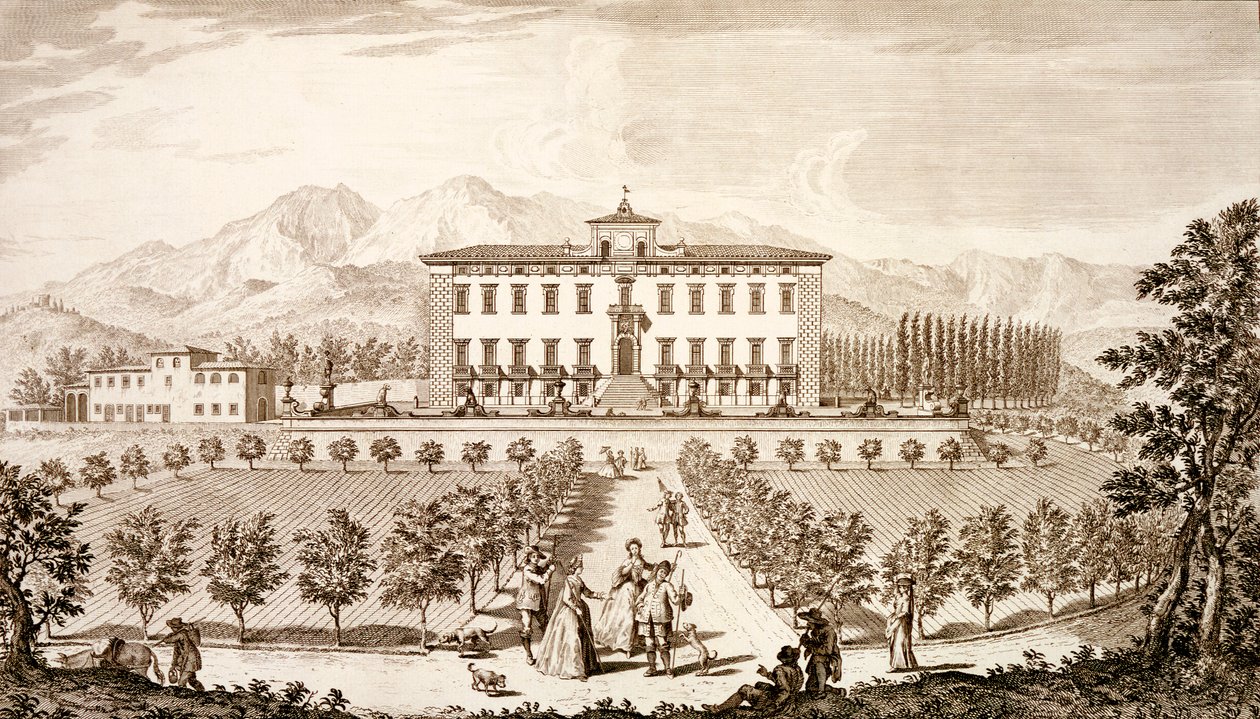 Kilátás a Villa del Barone-ra, Giuseppe Bouchard Toszkána kilátásaiból, 1744-57 alkotó: Giuseppe Zocchi