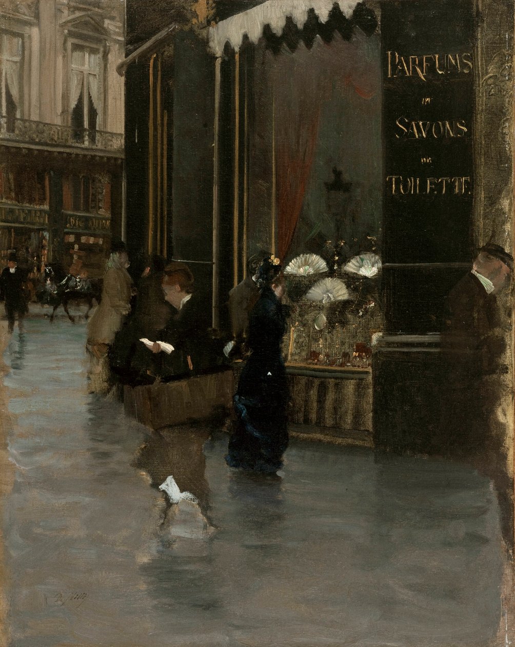 A Violet parfüméria a Boulevard des Capucines és a rue Scribe sarkán, kb. 1880. alkotó: Giuseppe de Nittis
