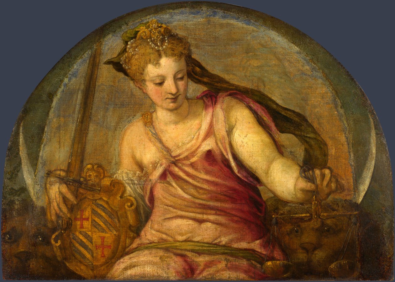 ""Justice"" Allegorie Peinture de Giuseppe Salviati (1520-1575) - kb 1559 - Olaj, vászon Mérete 90,2x125,1 cm Londoni Nemzeti Galéria alkotó: Giuseppe della Porta Salviati