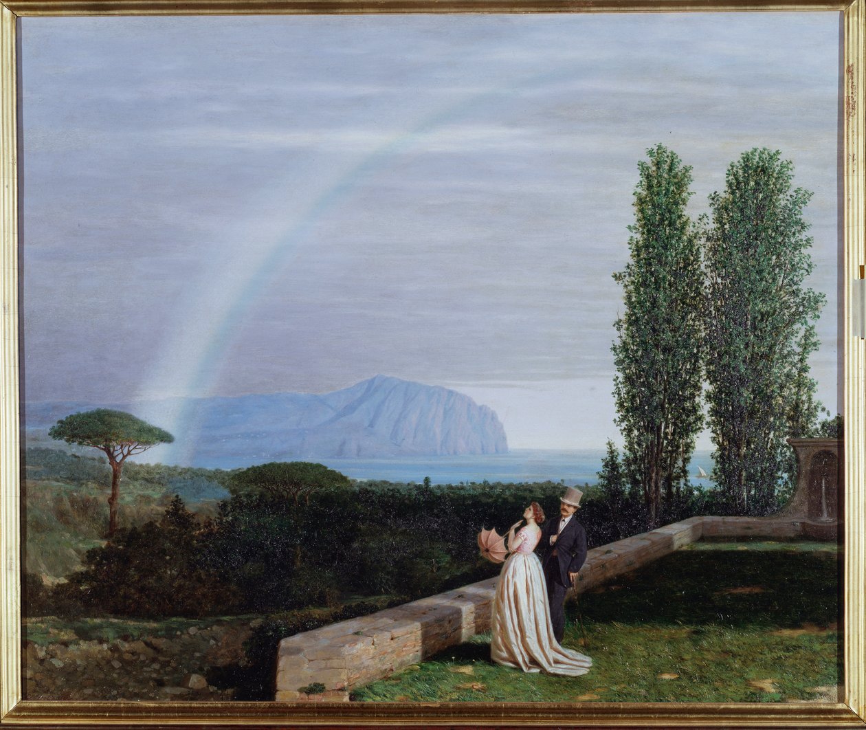 Genova melletti táj, egy pár szivárványt néz Giuseppe delle Piane (1832-1902) festménye 1902 Méret: 73x88 cm Genes, Galleria by Arte Moderna, inv 0260 alkotó: Giuseppe delle Piane