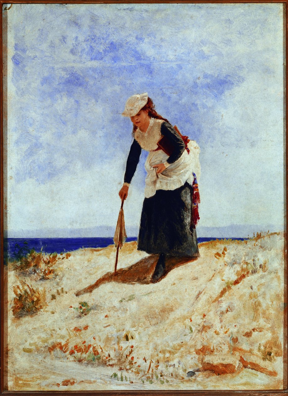 Egy nő a homokon (olaj, vászon alkotó: Giuseppe or Joseph de Nittis