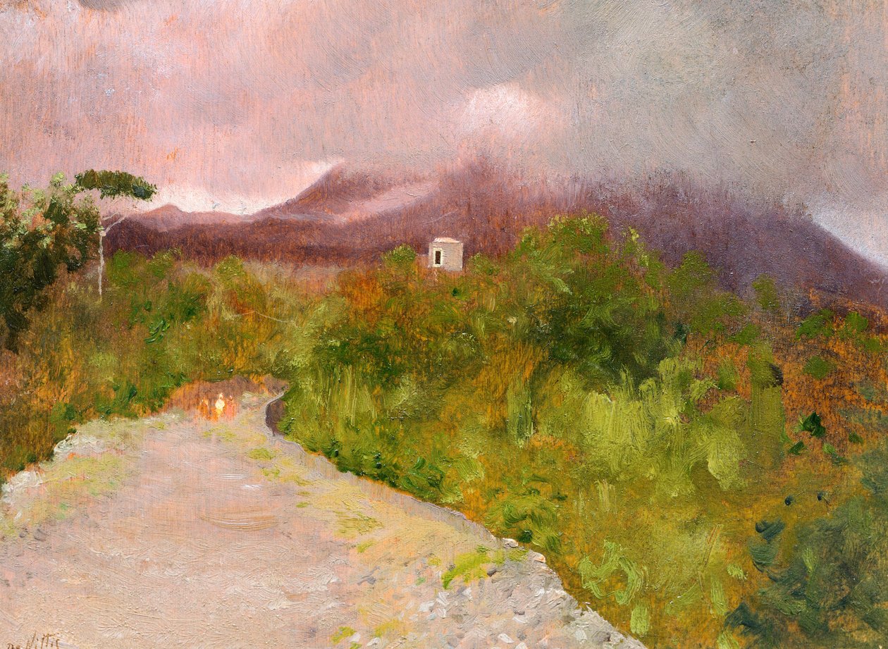 A Vezúv fumarolája, 1871 körül, Giuseppe De Nittis (1846-1884), olaj, vászon, 9x17 cm alkotó: Giuseppe or Joseph de Nittis