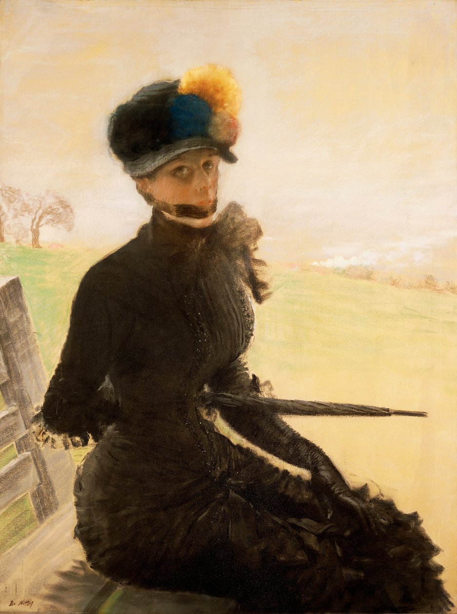 La femme aux pompoms (Nők pomponnal), 1879 körül (pasztell, vászon) alkotó: Giuseppe or Joseph de Nittis