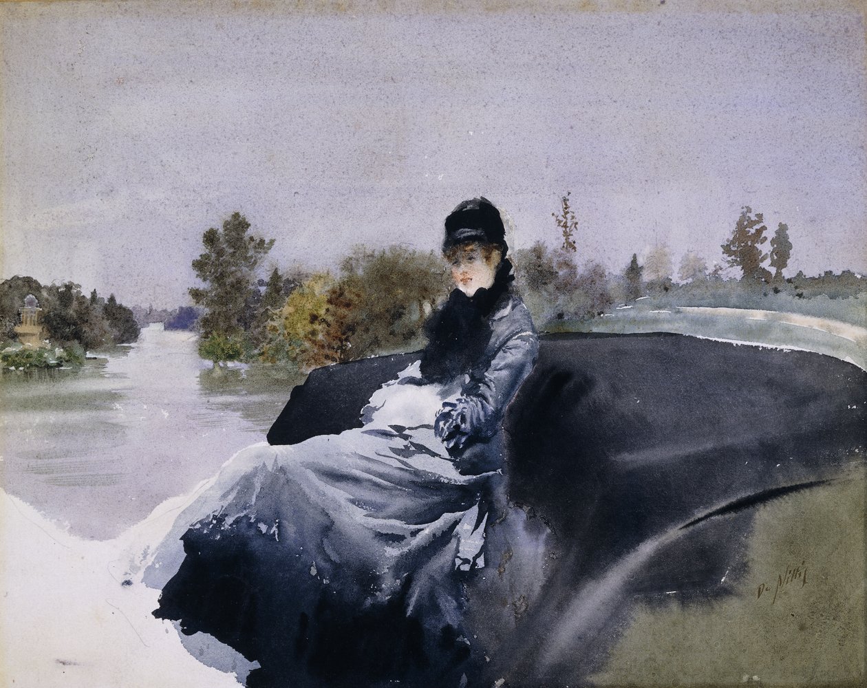 Hölgy kocsiban; Hölgy a kocsiban, alkotó: Giuseppe or Joseph de Nittis