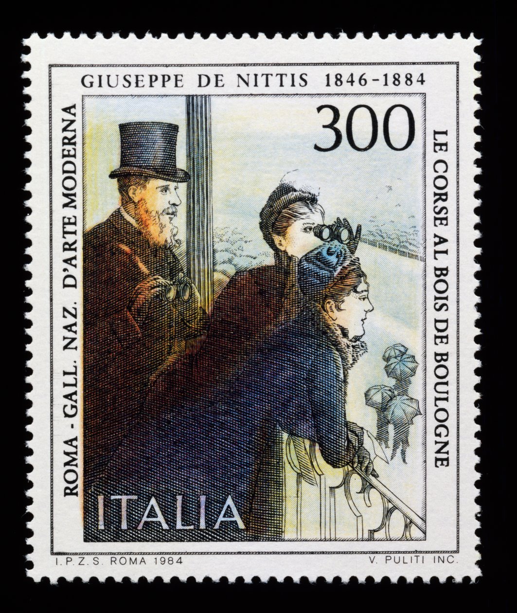 Postabélyeg az olasz művészeti sorozatból Giuseppe de Nittis (1846-1884) tiszteletére, 300 lírás bélyeg alkotó: Giuseppe or Joseph de Nittis